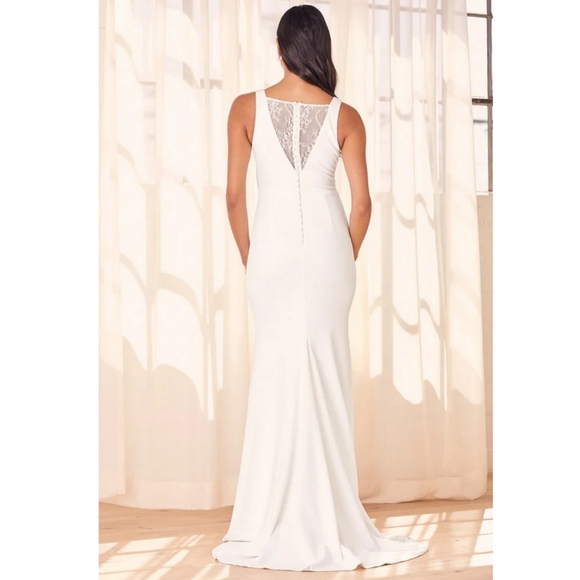 LULUS Extraordinary Romance White Button Back Mermaid Maxi Dress Medium - Picture 2 of 5